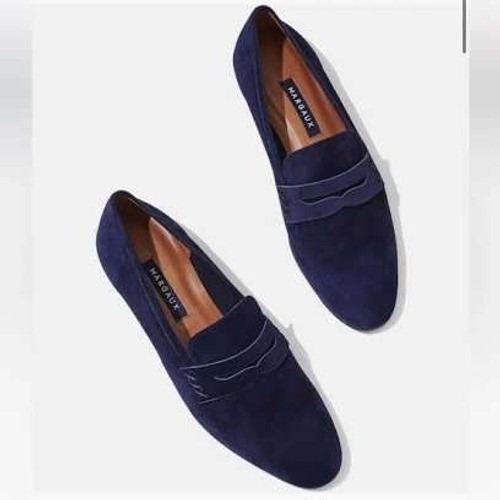 Margaux The Penny Black Suede Loafers Handmade In Spain Nwob Size 38 1/2n